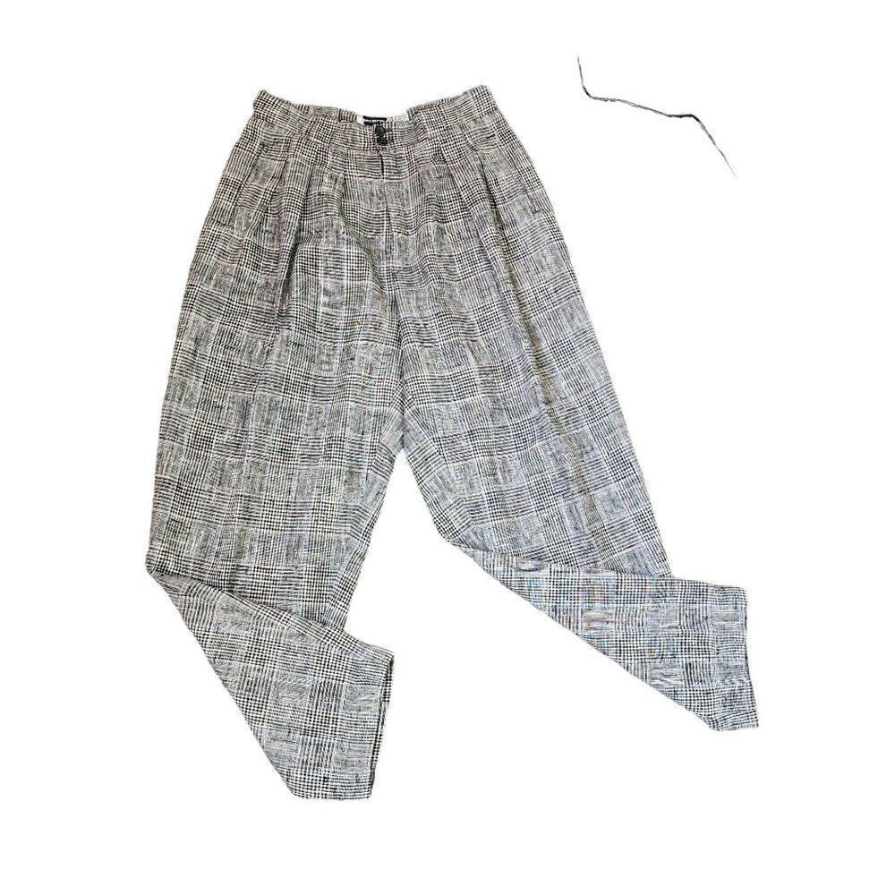 Vintage 80s Tapered Leg Dress Pants Womens Size 6 Gray Black Glen Check Baggy